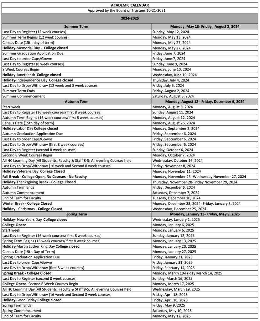 Academic Calendar Hocking College