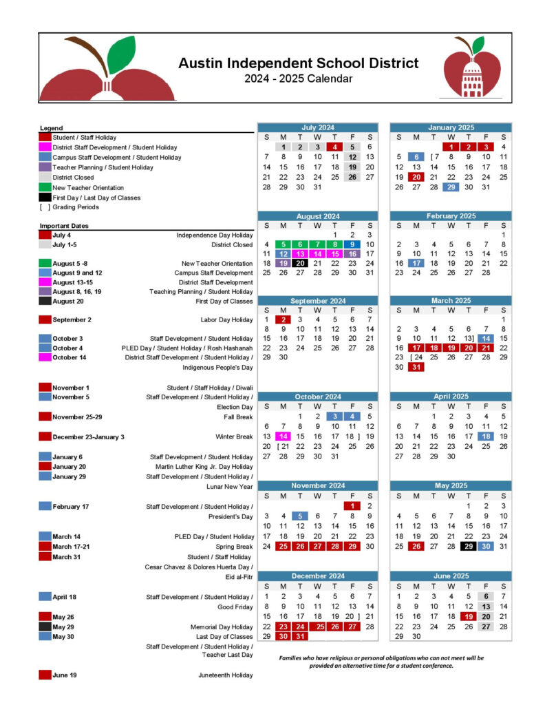 Aisd Calendar 2025 26 Printable Pdf Texas Mame Clementine