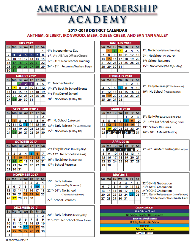 American Leadership Academy Schedule Printable Calendars AT A GLANCE