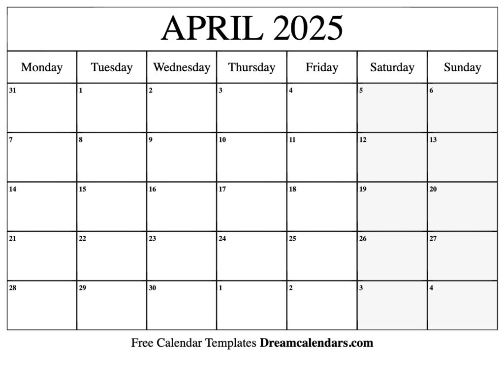 April 2025 Calendar Free Printable With Holidays And Observances