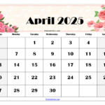 April 2025 Calendar Printable PDF Template With Holidays