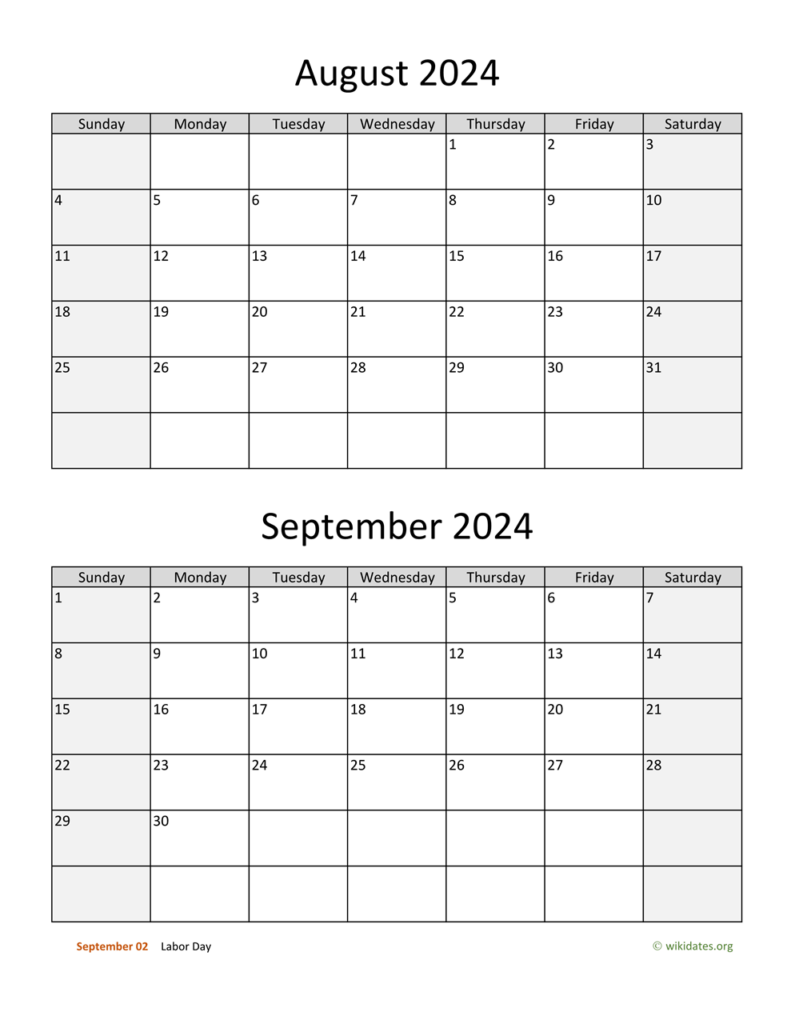 August And September 2024 Calendar WikiDates