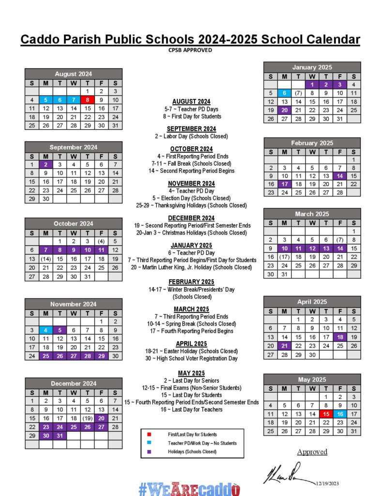 Caddo Parish Public Schools Calendar Holidays 2024 2025 PDF