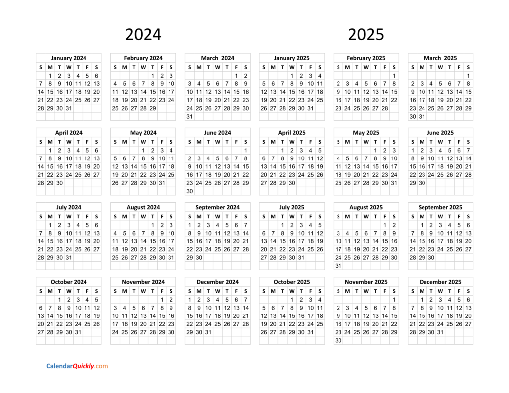 Calendar 2024 And 2025 On One Page Calendar Quickly