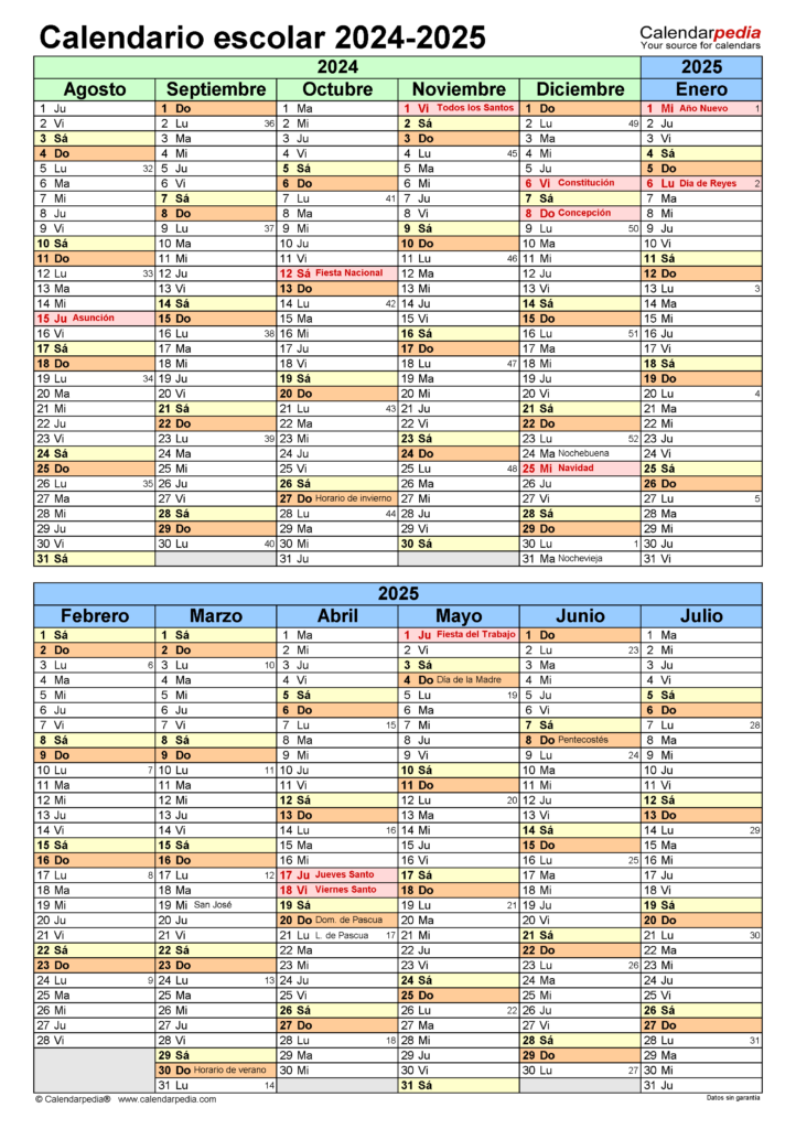 Calendario Escolar 2024 2025 En Word Excel Y PDF