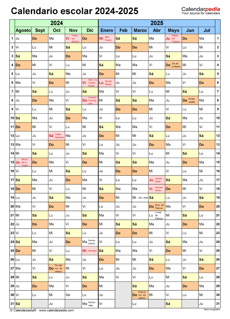 Calendario Escolar 2024 2025 En Word Excel Y PDF