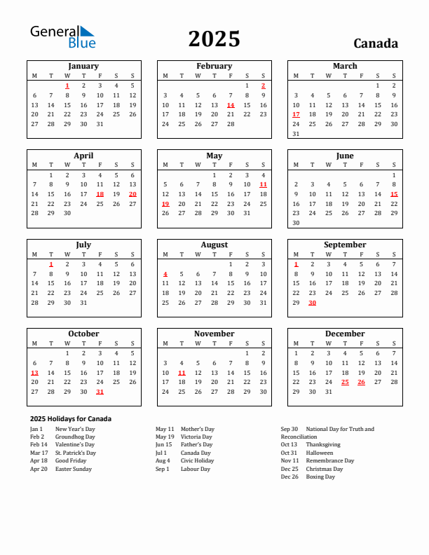 Canadian Holiday Calendar 2025 Design Printable Calendar 2025