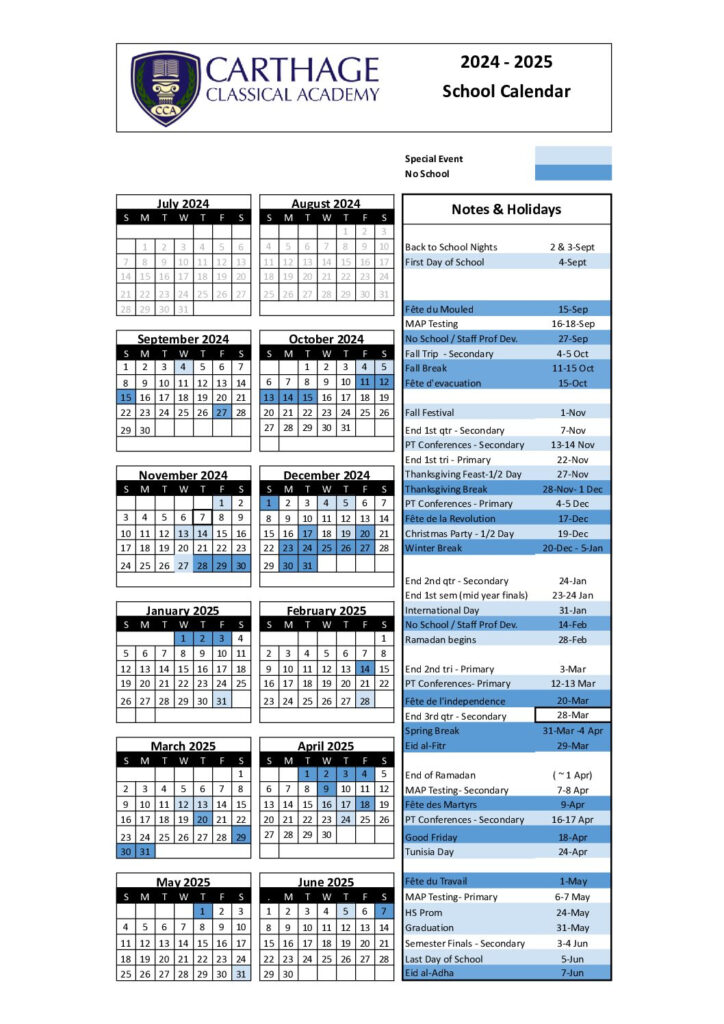 CCA 2024 2025 Calendar CCA