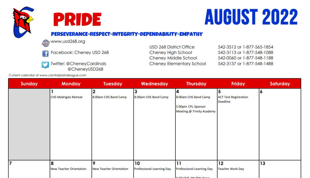 Cheney Tech Calendar 2022 2023