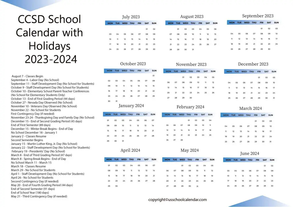 Clark County School District CCSD 2025 2026 School Calendar A 