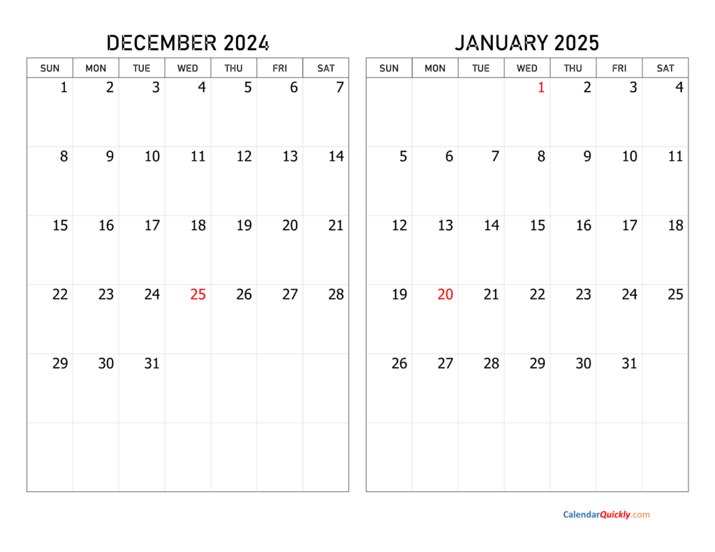 December 2024 And January 2025 Calendar Calendar Quickly