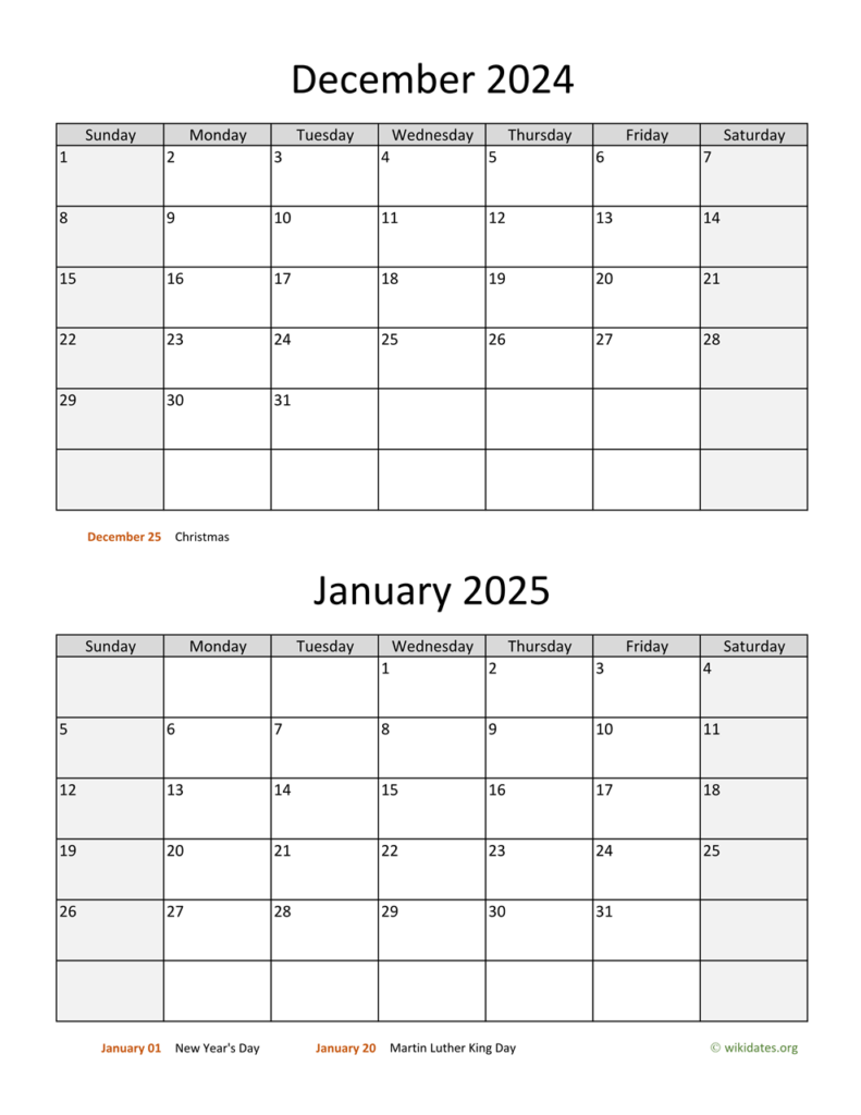 December 2024 And January 2025 Calendar WikiDates