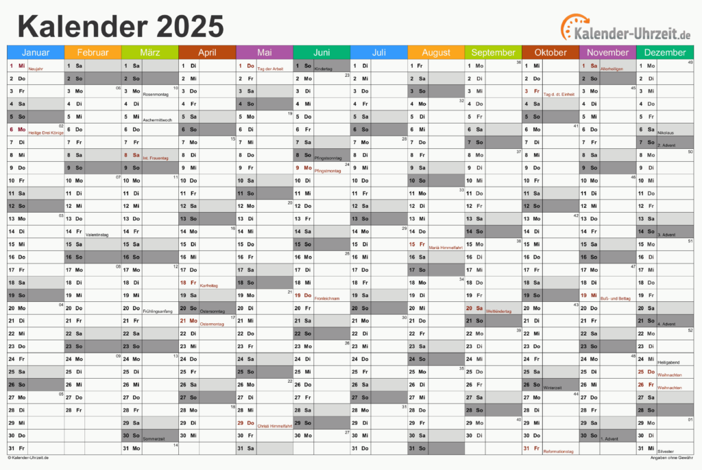 EXCEL KALENDER 2025 KOSTENLOS