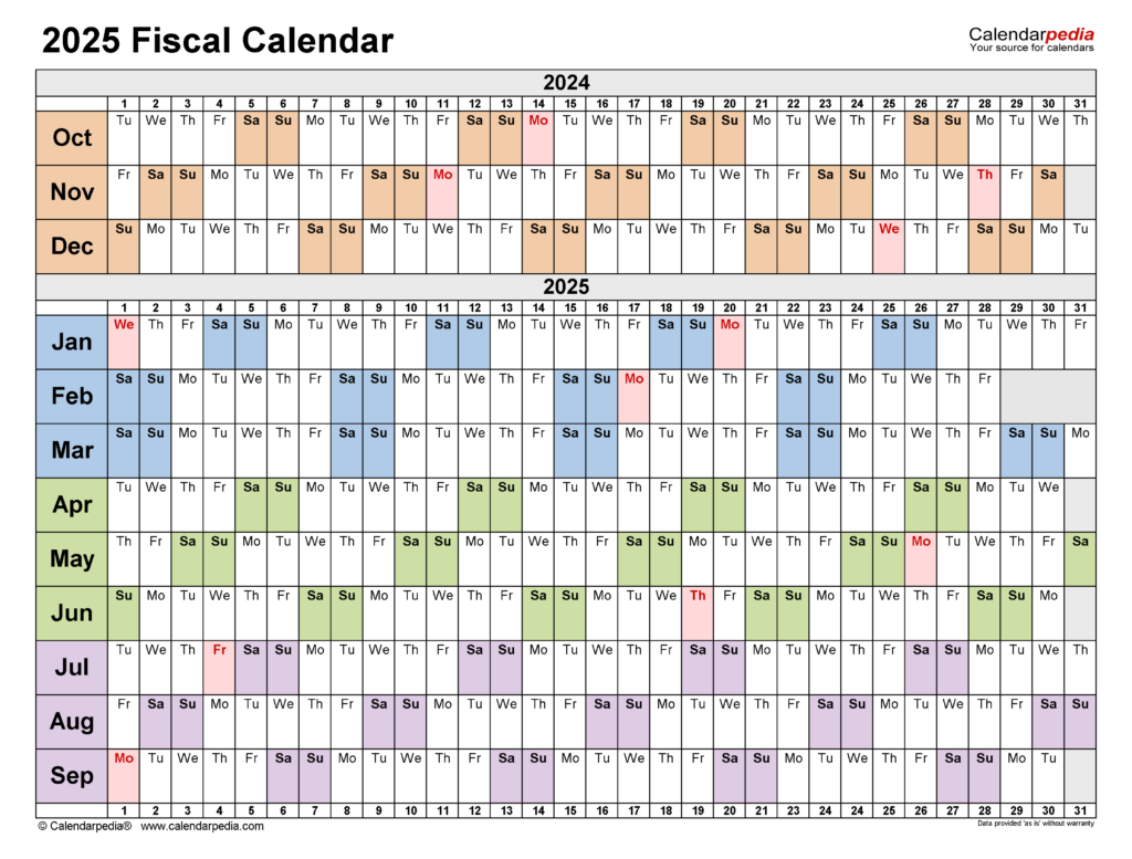 Fiscal Calendars 2025 Free Printable Word Templates