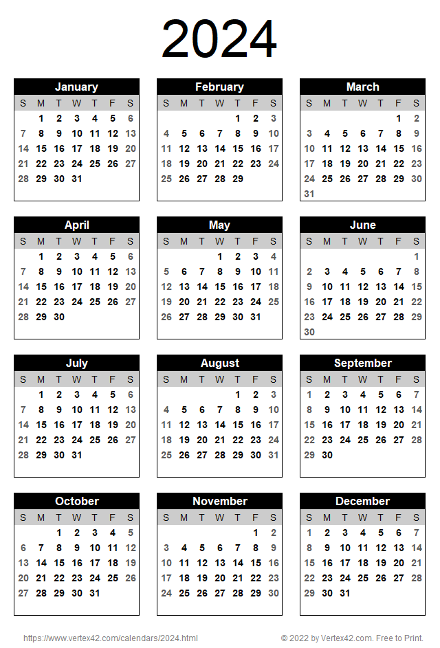 Free Printable 2024 Calendar Portrait Excel 2024 Calendar Printable 