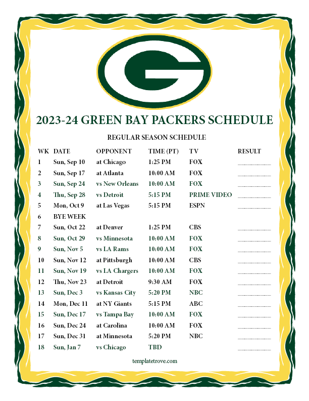 Greenbay Packers 2024 Schedule Marji Shannah