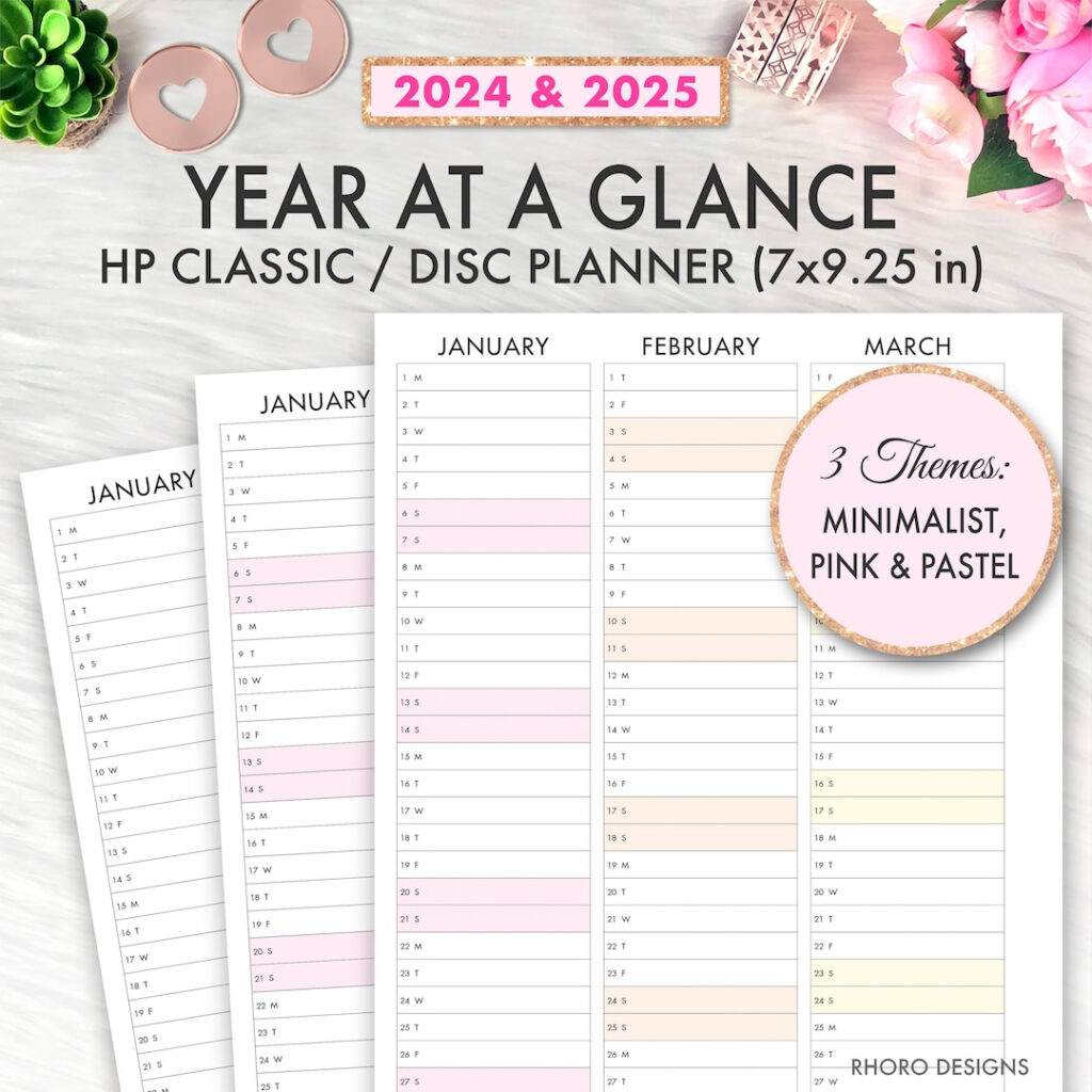 Happy Planner Printable 2024 2025 Year At A Glance Classic Happy 