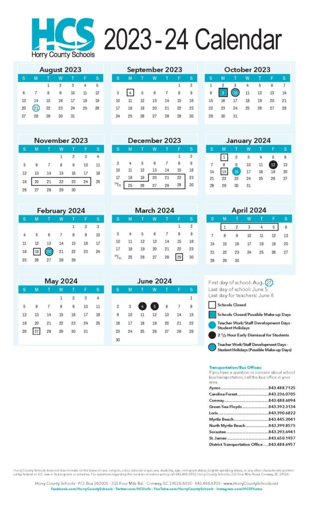 Horry County Schools Calendar 2024 With Holidays