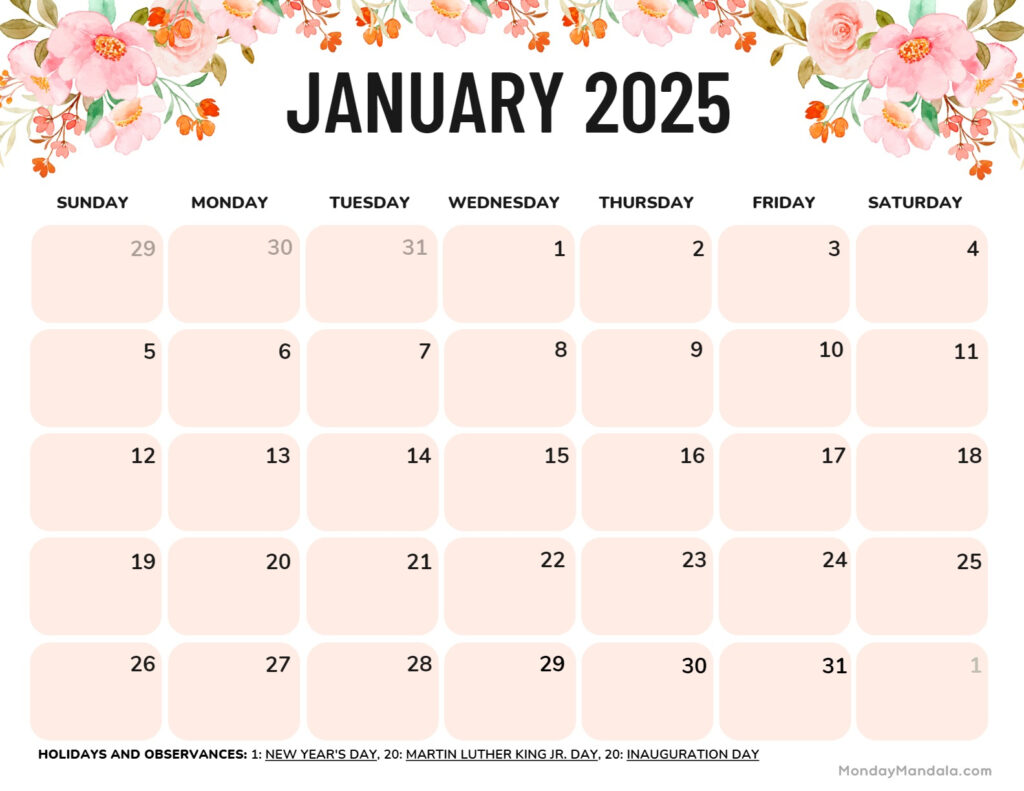 January 2025 Calendar 52 Free PDF Printables 