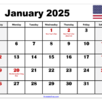 January 2025 Calendar Printable PDF Template With Holidays