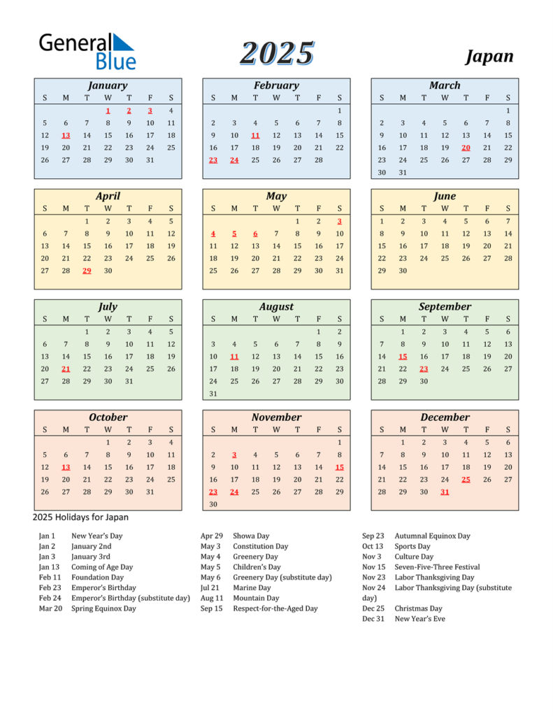 Japanese Holiday Calendar