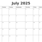 July 2025 Calendar