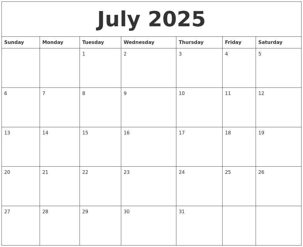 July 2025 Calendar