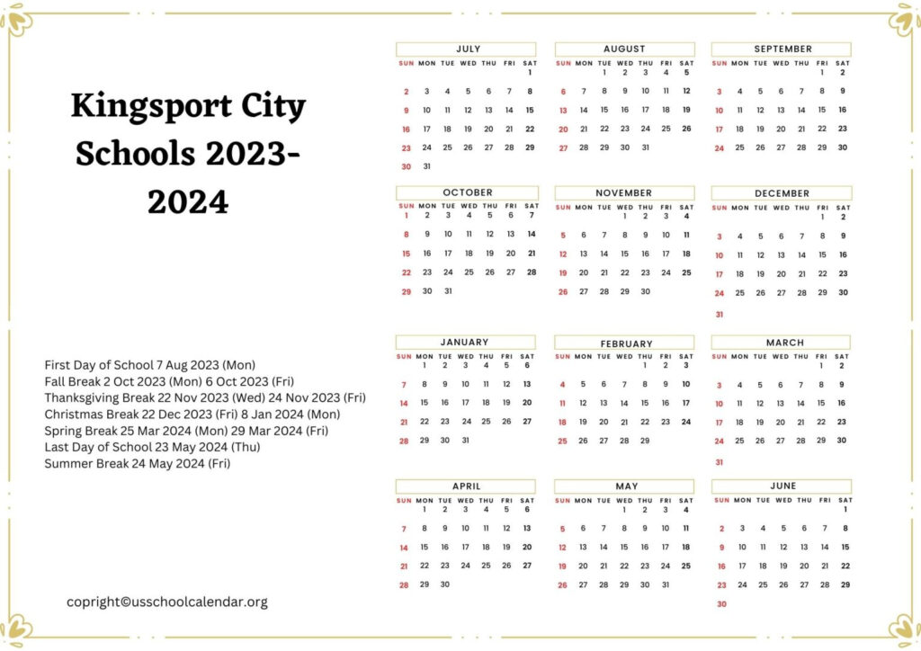 Kingsport City Schools Calendar With Holidays 2023 2024