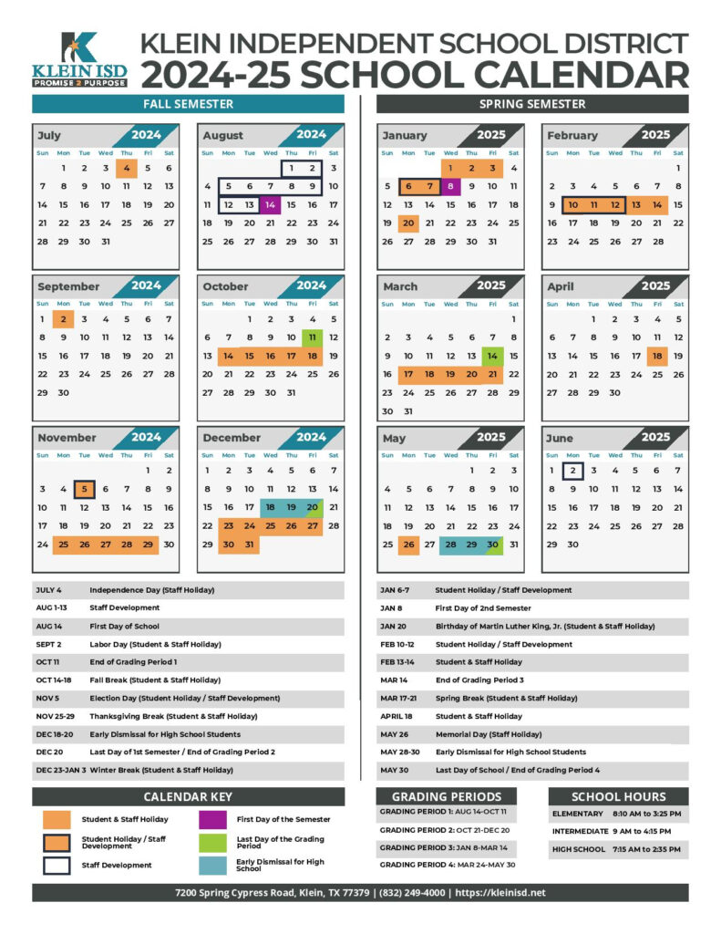 Klein Independent School District Calendar 2024 2025 PDF