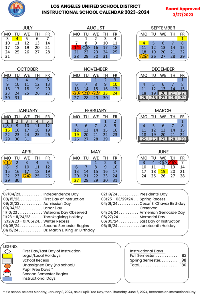 Lausd Instructional Calendar 2024 2025 Dixie Barbaraanne