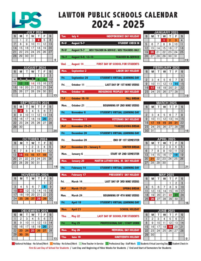 Lawton Public Schools Calendar 2024 2025 In PDF