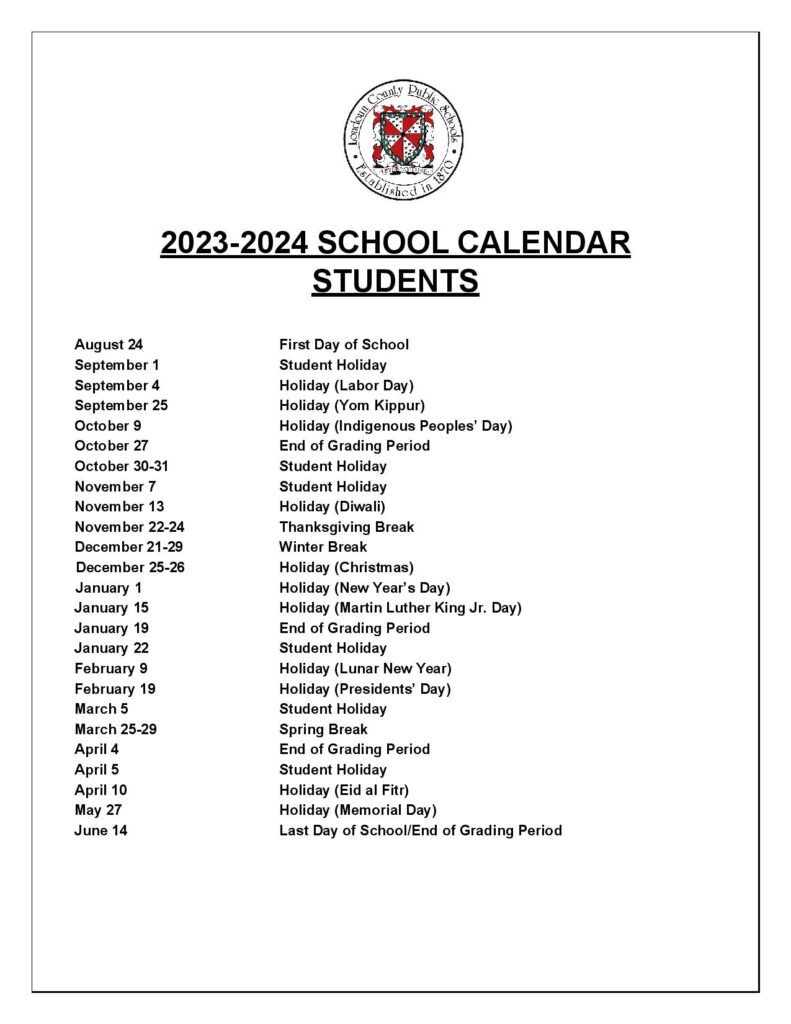 Loudoun County Public Schools LCPS 2024 2025 Academic Calendar 