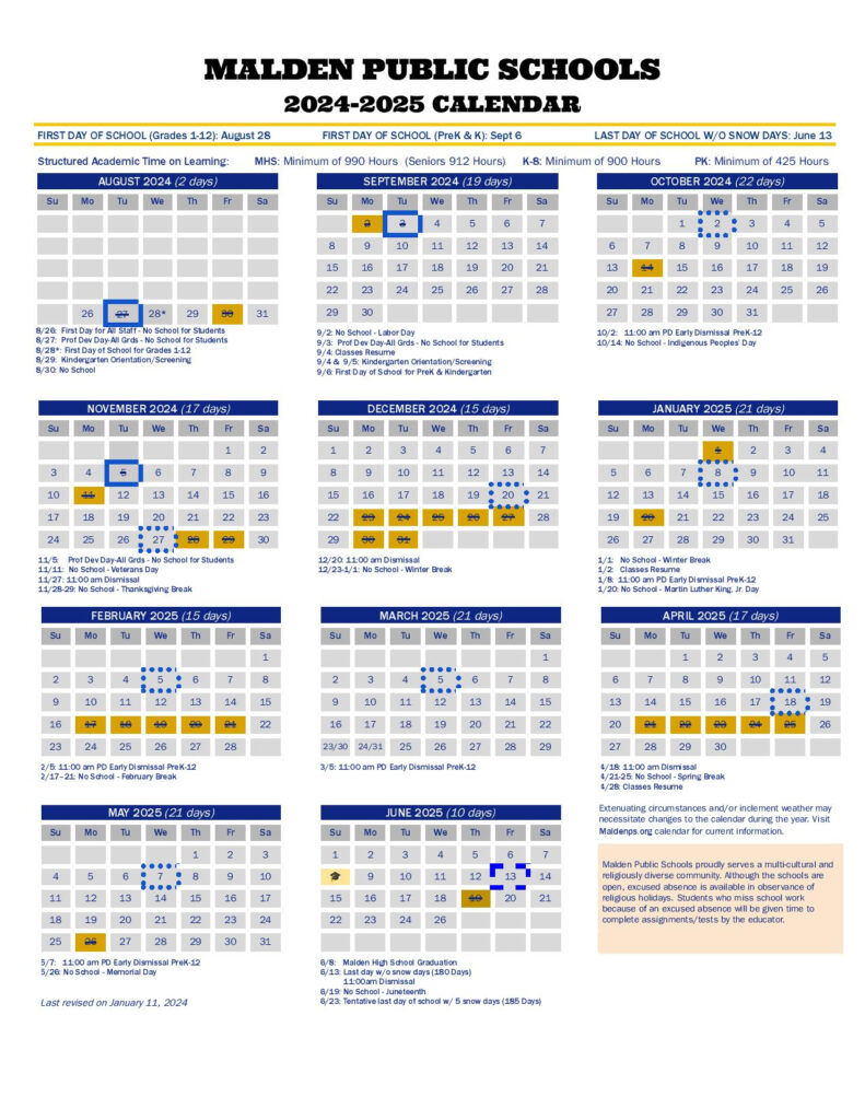 Malden Public Schools Calendar 2024 2025 Download Now