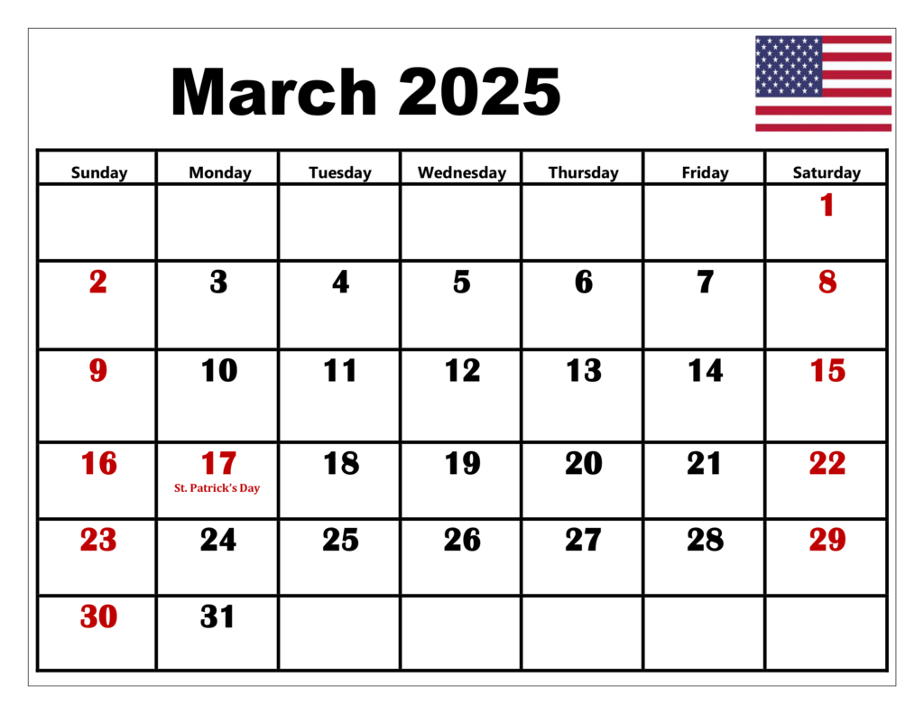 March 2025 Calendar Printable PDF Template With Holidays