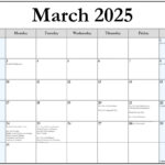 March 2025 With Holidays Calendar