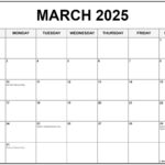 March 2025 With Holidays Calendar