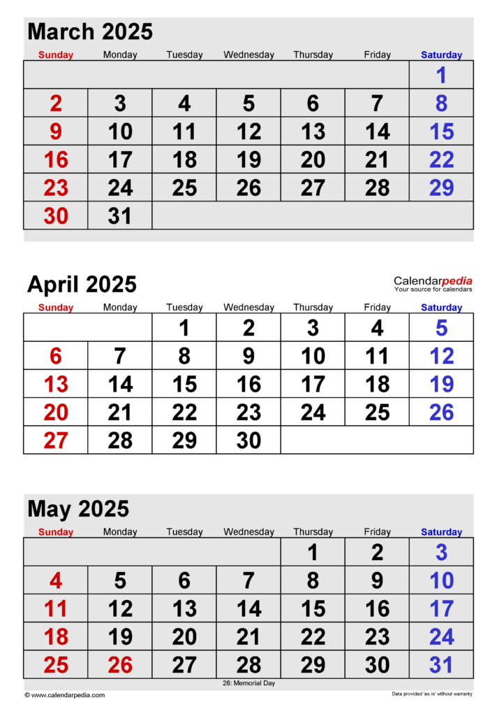 March And April 2025 Calendar Printable Excel Calendar 2025 Download