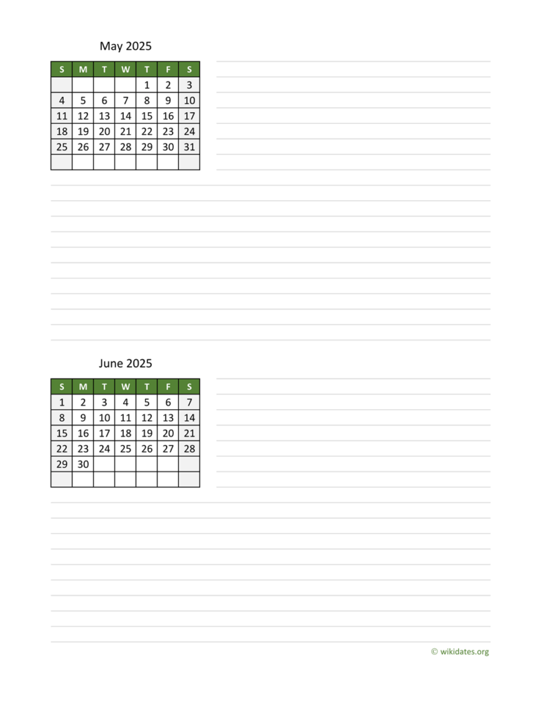 May And June 2025 Calendar WikiDates