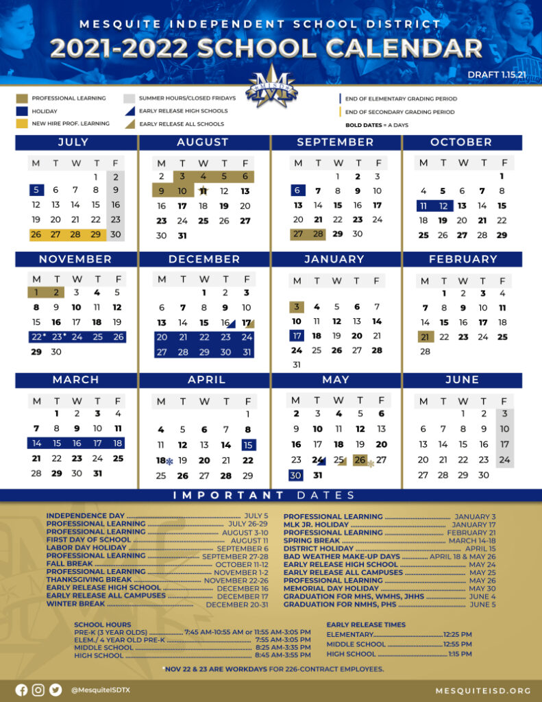 Mesquite Independent School District Holiday Calendar 2023 2024 