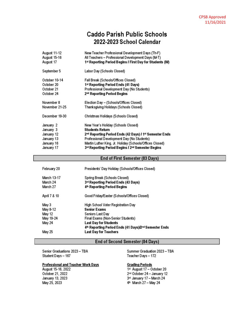 Navigating The Caddo Parish School Calendar A Comprehensive Guide For 