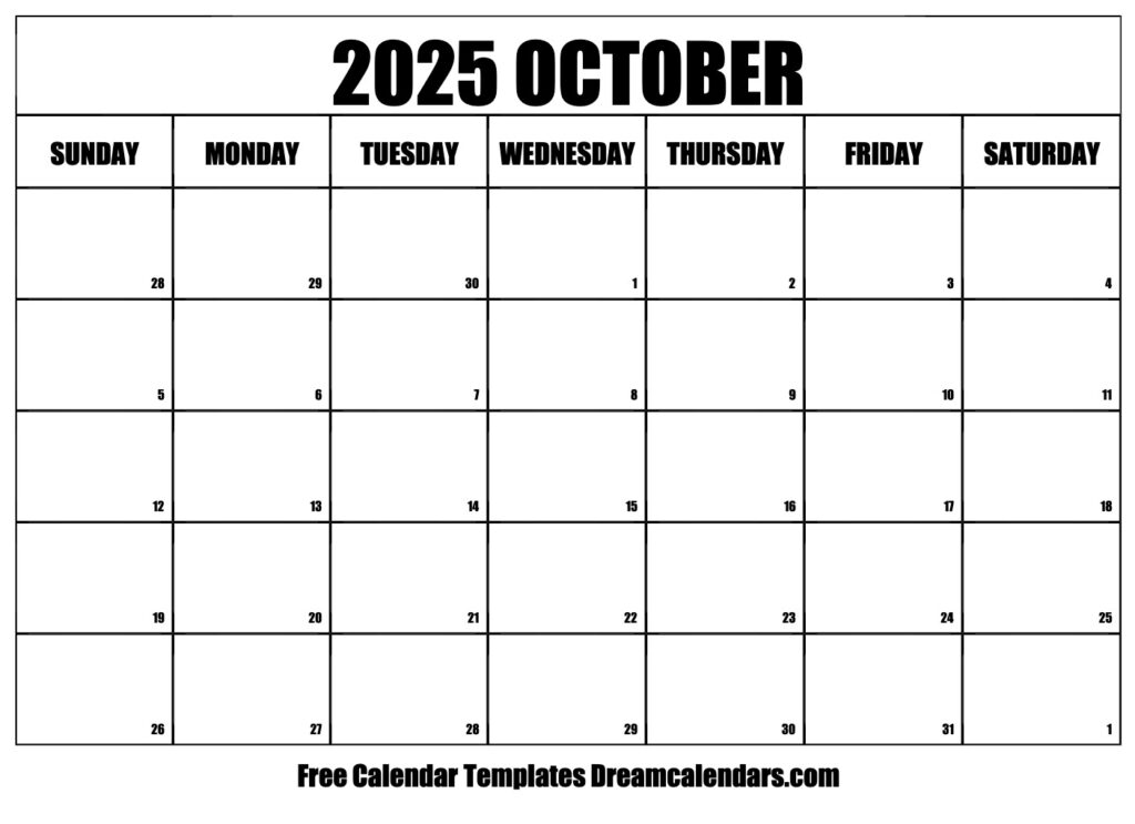 October 2025 Calendar Free Printable With Holidays And Observances