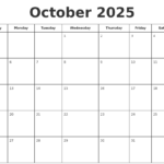 October 2025 Print A Calendar