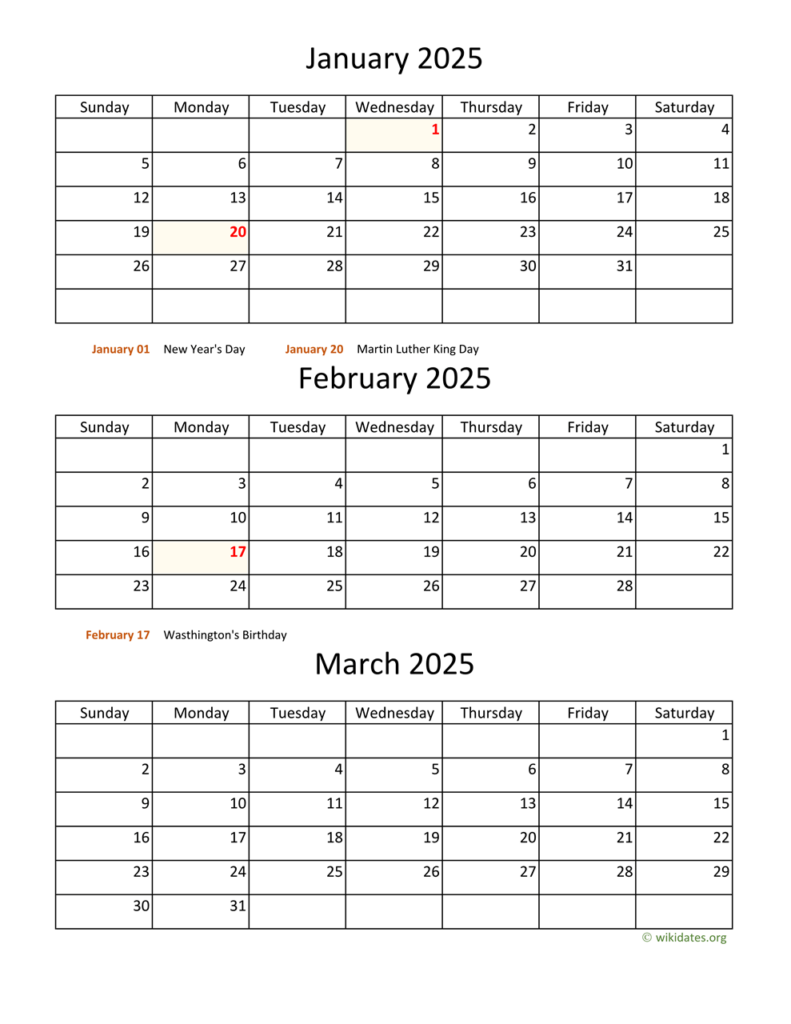 Printable 2025 Calendar WikiDates