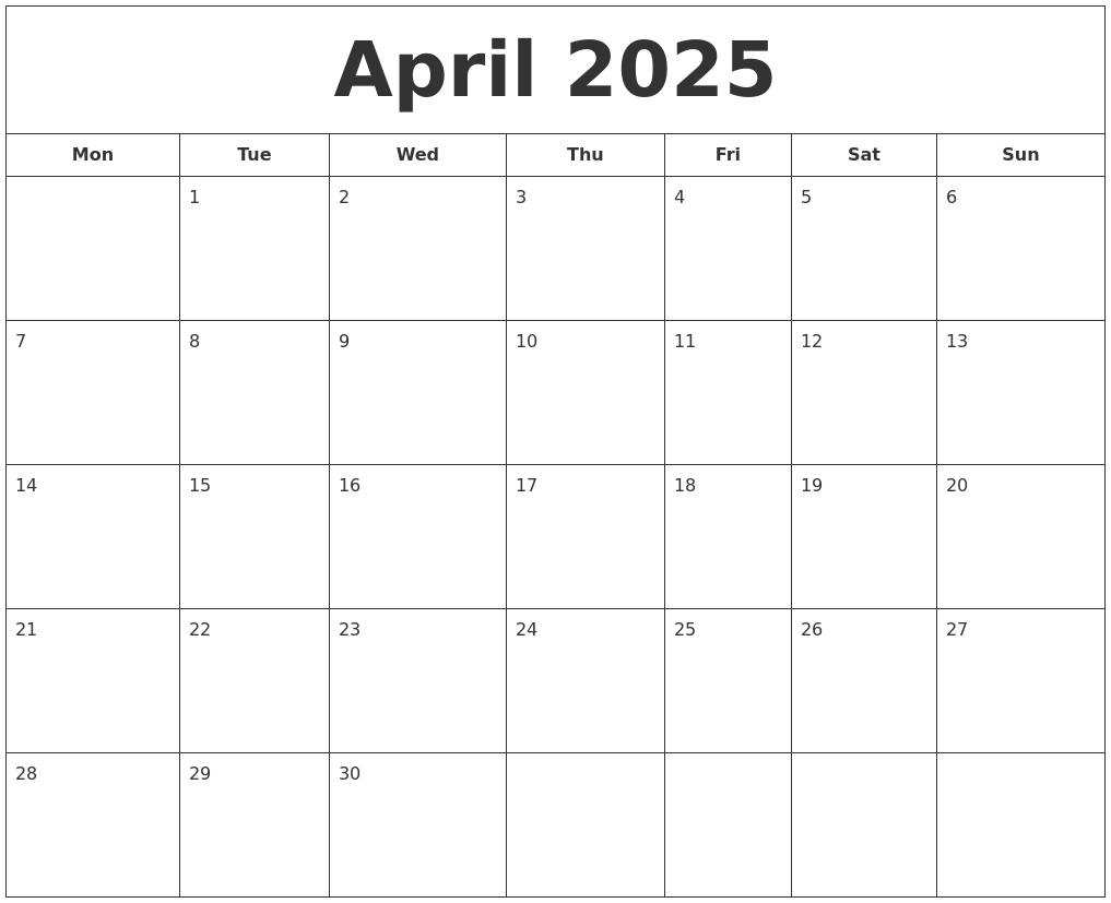 Printable April 2025 Calendar Free Devon Miriam