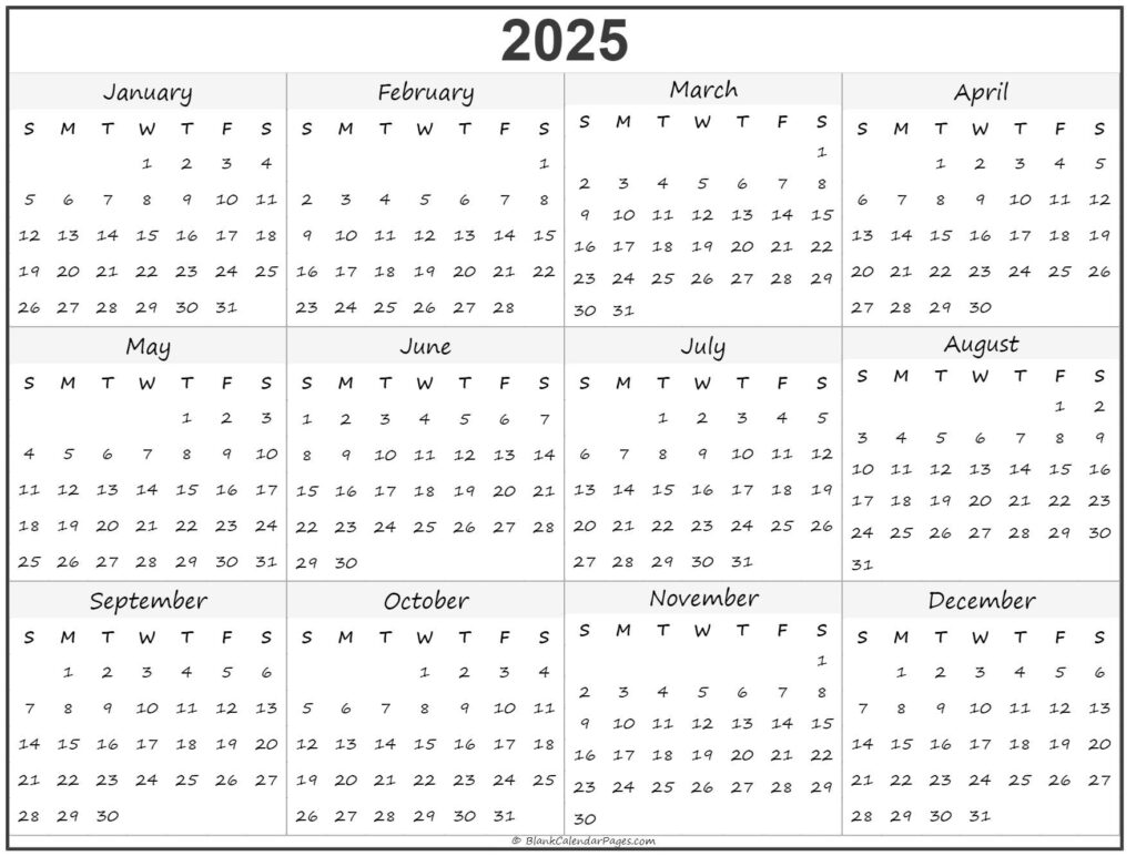 Printable Calendar Full Year 2025 Daron Blondelle