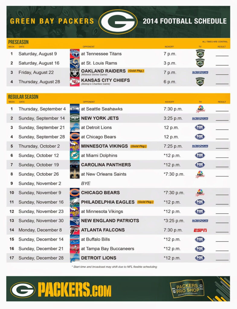 Printable Green Bay Packer Schedule 2024 25