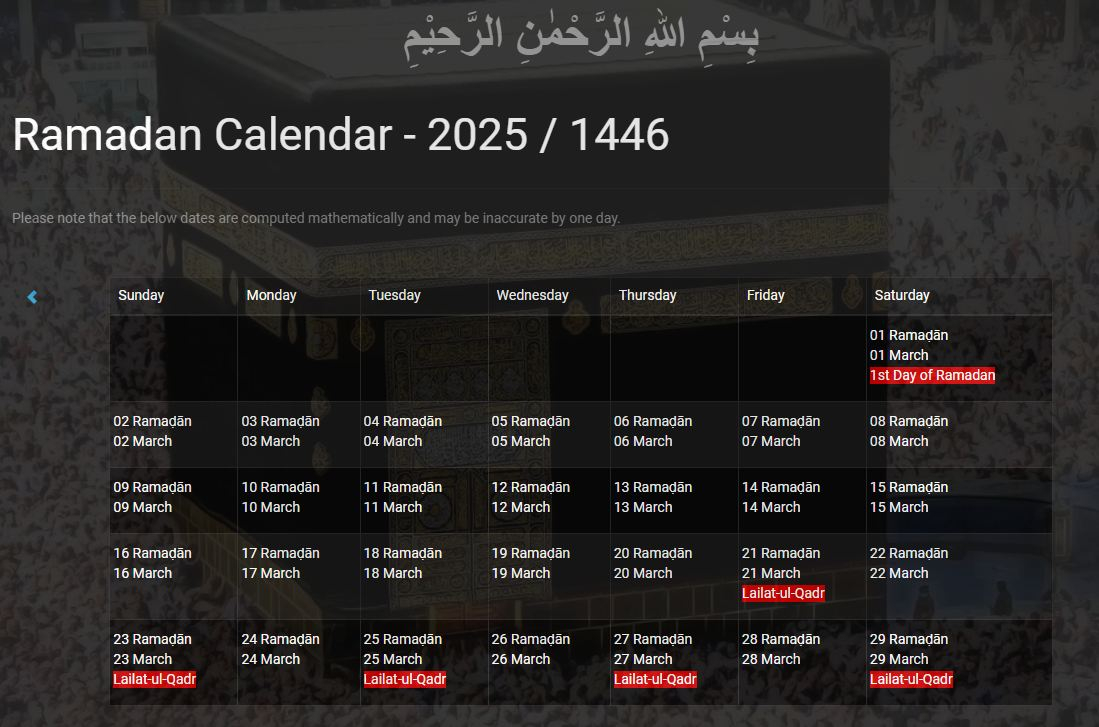 Ramadan Calendar In 2025 Calendars 2025