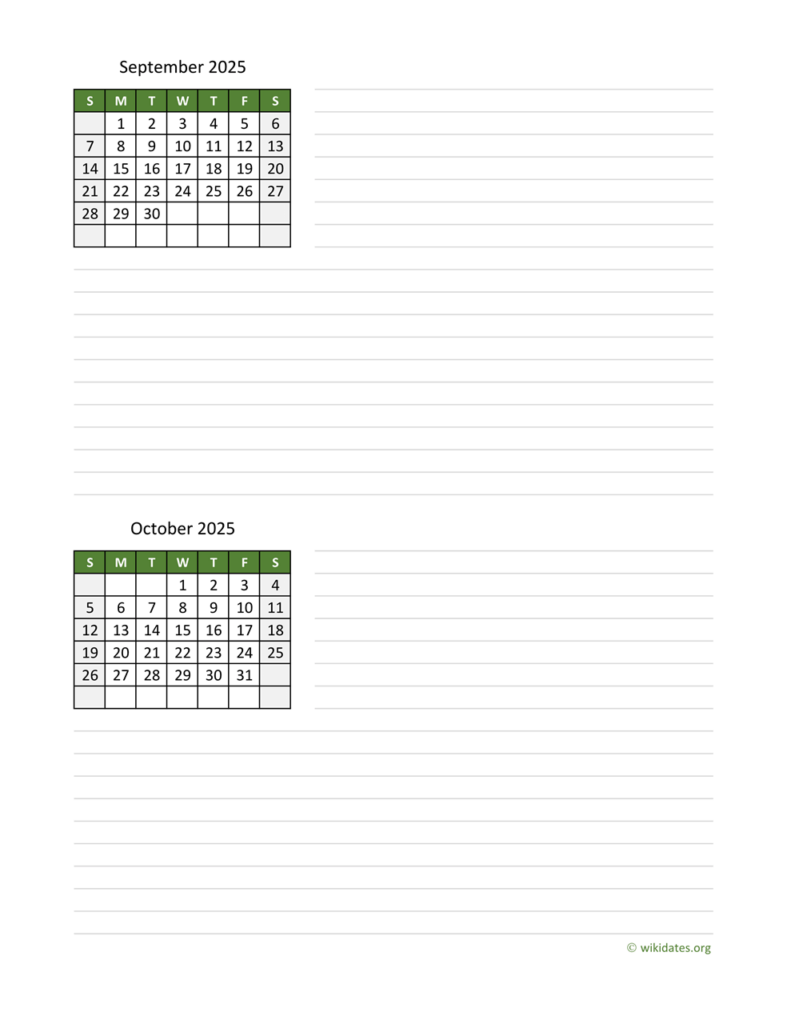 September And October 2025 Calendar WikiDates