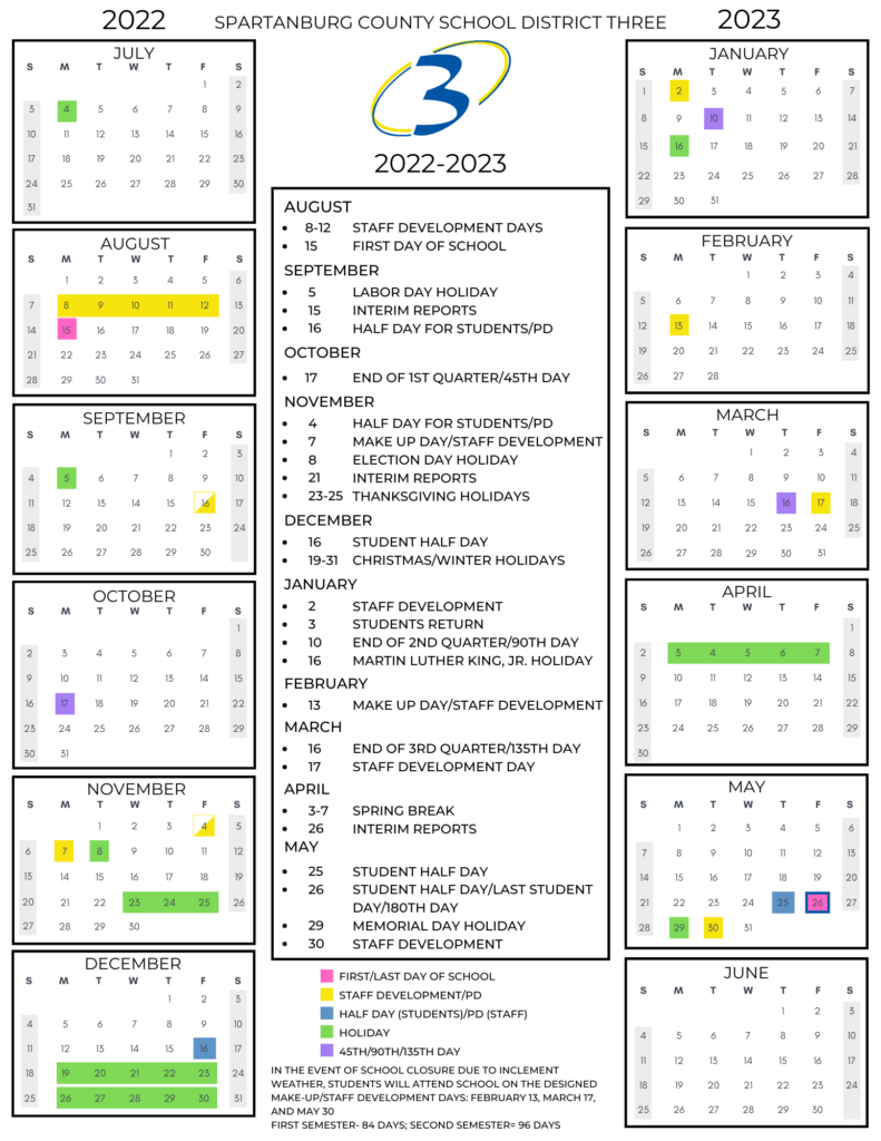 Spartanburg School District 5 2023 2024 Academic Calendar Calendrier 