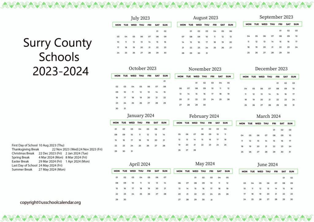 Surry County Schools Calendar With Holidays 2023 2024